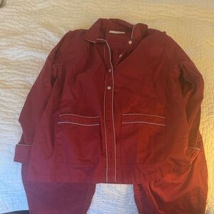 Lake pajama set cranberry red with baby blue piping